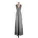 Casual Dress - A-Line Plunge Sleeveless: Gray Print Dresses - Women's Size Small