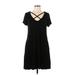 Socialite Casual Dress - A-Line V Neck Short sleeves: Black Print Dresses - Women's Size Large