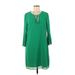 Vince Camuto Casual Dress - Shift Tie Neck 3/4 sleeves: Green Print Dresses - Women's Size 8
