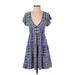 Urban Outfitters Casual Dress - Mini Plunge Short Sleeve: Blue Dresses - Women's Size Small