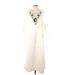 Shein Casual Dress - Midi V Neck 3/4 sleeves: Ivory Print Dresses - Women's Size Small