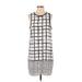 Mud Pie Casual Dress - Shift Crew Neck Sleeveless: White Grid Dresses - Women's Size Small