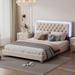 Queen Size Upholstered Bed Frame with LED Lights,Modern Velvet Platform Bed with Tufted Headboard