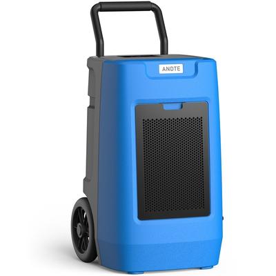 190 pt. 8,500 sq. ft. Silent blue barrelless commercial dehumidifier with pump, basement drain hose, automatic defrost