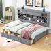Twin Size Daybed with Side Bookcase and 3 Drawers, Wooden Daybed Frame Sofa Bed with Storage Shelves & Built-in Charging Station