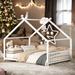 2 Size White Metal House Bed with Metal Frame Playhouse Design for Kids