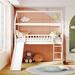 House Loft Bunk Bed Frames with Slide & Ladder, House Shaped Wooden Loftbeds w/Safety Guardrail & Storage Space Under Bed