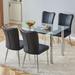 5-Piece Metal Frame Dining Table Set with Toughened Glass Rectangular Desktop and 4 PU Leather Upholstered Back Chairs