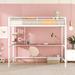 Twin/Full Size Loft Bed with Desk and Shelf, Metal Loft Bed Frame with Full Length Guardrail, Twin/Full Loftbeds for Kids Teens