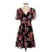 Madewell Casual Dress - A-Line V Neck Short sleeves: Black Floral Dresses - Women's Size 00