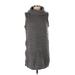 Adrienne Vittadini Casual Dress - Sweater Dress Turtleneck Sleeveless: Gray Solid Dresses - Women's Size Small