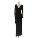 Xscape Casual Dress - Formal V-Neck Long sleeves: Black Print Dresses - Women's Size 8