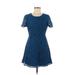 J.Crew Factory Store Casual Dress - Mini Crew Neck Short sleeves: Blue Solid Dresses - Women's Size 8 Petite