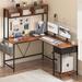 17 Stories Korhonen 55.1" W L-Shaped Computer Desk Wood/Metal in Black/Brown/Gray | 59.9 H x 55.1 W x 19.7 D in | Wayfair