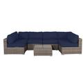 Joss & Main Euporie Rattan Wicker Fully Assembled 6 - Person Seating Group w/ Cushions in Gray/Blue | Outdoor Furniture | Wayfair