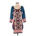 Flying Tomato Casual Dress - Mini Scoop Neck 3/4 sleeves: Blue Aztec or Tribal Print Dresses - New - Women's Size Small