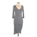 Almost Famous Casual Dress - Sheath Scoop Neck 3/4 sleeves: Gray Solid Dresses - Women's Size Large