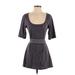 Casual Dress - A-Line Scoop Neck 3/4 sleeves: Gray Solid Dresses - Women's Size Small