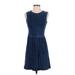 Ann Taylor LOFT Outlet Casual Dress - A-Line High Neck Sleeveless: Blue Print Dresses - Women's Size 0 Petite