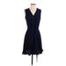 DKNY Casual Dress - Shirtdress V Neck Sleeveless: Blue Solid Dresses - Women's Size 6