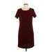 Gilli Casual Dress - Shift Scoop Neck Short sleeves: Burgundy Print Dresses - Women's Size Medium