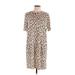 Lucky Brand Casual Dress - Shift High Neck Short sleeves: Tan Leopard Print Dresses - Women's Size Large