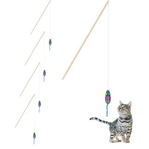 Katzenangel mit Maus, 5er Set, interaktives Katzenspielzeug, 106 cm lang, Beschäftigung Katzen &