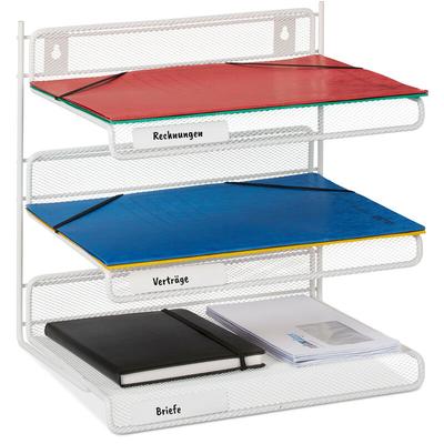 Dokumentenablage, 3 Fächer, din A4, hbt: 32 x 33 x 24,5 cm, Wandmontage & hinstellen, Briefablage Image