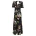 Floral-printed V-neck Satin Maxi Dress