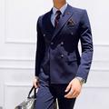 Black White Blue Men's Business Ceremony Wedding Suits Solid Colored 3 Piece Slim Fit Double Breasted Four-buttons 2024