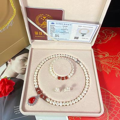 Women's Day Gifts Natural Freshwater Pearl Necklace Green Chalcedony Pendant White Pearl Bracelet Set As A Gift For Mothers And Mother-in-law On Mother's Day Mother's Day Gifts for MoM