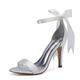 Women's Wedding Shoes Lace Up Sandals Strappy Sandals Bridal Shoes Tassel Stiletto Round Toe British Satin Lace-up Silver Black White