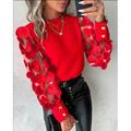 Shirt Blouse Women's 6 black Black Red Solid Color Mesh Street Daily Fashion Round Neck S