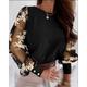 Shirt Blouse Women's 6 black Black Red Solid Color Mesh Street Daily Fashion Round Neck S