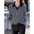 Women's Polo T shirt Tee Cotton Striped Daily Weekend Print Black Long Sleeve Fashion Shirt Collar Fall Winter
