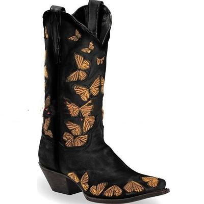 Women's Western Cowboy Boots with Butterfly Embroidery and Stacked Heel - Perfect for Ranch Wear and Festivals