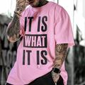 What It Is Mens Graphic Shirt Oversized 3D Pink Summer Cotton Letter Black White Tee Blend Streetwear Casual Short Sleeve Comfortable Daily