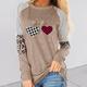 Women's T shirt Tee Cotton Heart Leopard Plaid Casual Going out Black Navy Blue Khaki Print Long Sleeve Fashion Round Neck Regular Fit Spring Fall