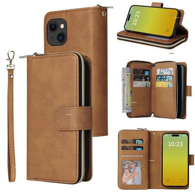 Phone Case For iPhone 17 Pro Max 17 Air 16 15 14 Pro Max Plus 13 12 11 Pro Max Mini Wallet Case Zipper with Wrist Strap Kickstand Retro TPU PU Leather