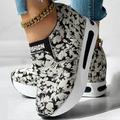 Women's Sneakers Plus Size Height Increasing Shoes Platform Sneakers Outdoor Daily Floral Color Block Summer Platform Hidden Heel Round Toe Fashion Sporty Casual Walking Denim Lace-up Black White