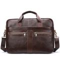 Men's Shoulder Bag Briefcase Satchel Laptop Bag Leather Office Daily Zipper Large Capacity Waterproof Durable Solid Color Dark Brown Black Brown