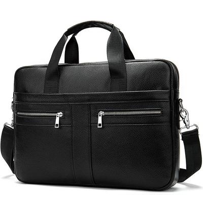 Men's Shoulder Bag Briefcase Satchel Laptop Bag Leather Office Daily Zipper Large Capacity Waterproof Durable Solid Color Black Brown Coffee