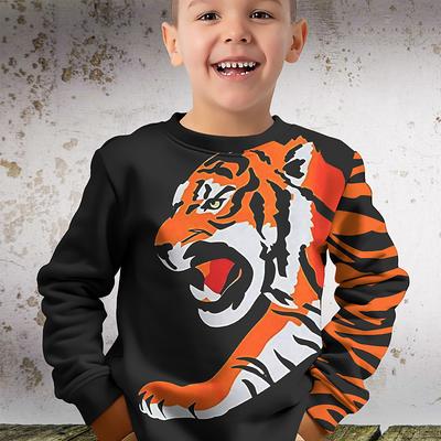 Boys 3D Tiger Sweatshirt Pullover Long Sleeve 3D Print Fall Winter Fashion Streetwear Cool Kids 3-12 Years 4-12 Years Outdoor Casual Daily Regular Fit