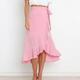Women's Skirt Wrap Skirt Midi High Waist Skirts Ruffle Solid Colored Casual Daily Weekend Summer Chiffon Fashion Casual Black Pink Red Blue