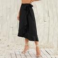 Women's Skirt Wrap Skirt Midi High Waist Skirts Ruffle Solid Colored Casual Daily Weekend Summer Chiffon Fashion Casual Black Pink Red Blue