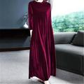 Women's Velvet Dress Shift Dress Caftan Dress Long Dress Maxi Dress Green Black Purple Long Sleeve Pure Color Pocket Winter Fall Spring Crew Neck Mature Winter Dress Daily Vacation