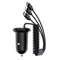 3 IN 1 Fast Charging Car Charger Spring Cable Fast Charging 15W Mixed Single USB Car Charger Compatible With Mobile Phones Laptops Cameras