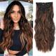 Clip in Hair Extensions for Women 20 Inch Long Wavy Curly Auburn Hair Extension Full Head Synthetic Hair Extension Hairpieces