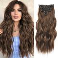 Clip in Hair Extensions for Women 20 Inch Long Wavy Curly Auburn Hair Extension Full Head Synthetic Hair Extension Hairpieces