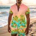 Palm Tree Tropical Men's Resort 3D Printed Hawaiian Shirt And Shorts Set Regular Fit Short Sleeve Beach Shirts Suits Caribbean Summer Vacation Daily Wear S TO 3XL